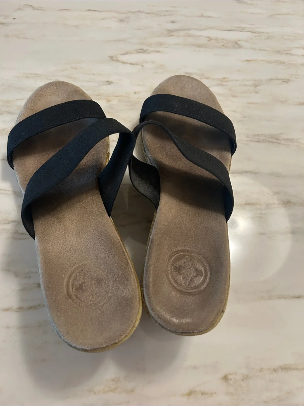CHARLESTON SHOE CO. Black Two-Strap Espadrille Wedge Slides